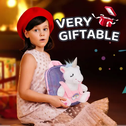 Vista 6 de Redeo Mochila de unicornio con unicornios para niñas mochila para niñas de 3 años con animales de peluche de unicornio juguetes de peluche