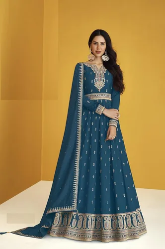 Vista 3 de Georgette - Vestido de fiesta bordado para mujer con Dupatta