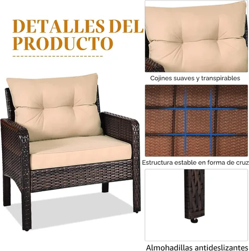 Vista 3 de KOTEK - Juego de muebles de patio de 3 piezas con cojines, color beige