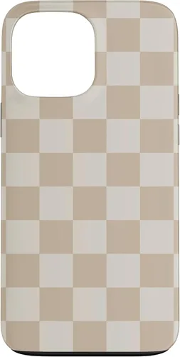 Vista 24 de iPhone 16 Vanilla Blanco café crema a cuadros ajedrez patrón clásico caso