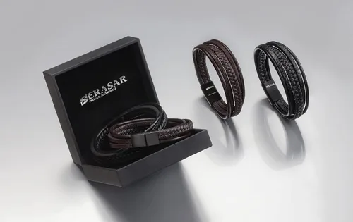 Vista 6 de SERASAR Premium Leather Bracelet [Braid] for Men in Black & Brown Various Lengths Magnetic Stainless Steel Clasp Exclusive Jewellery Box