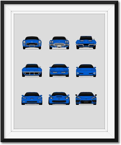 Vista 11 de Custom Car Posters Póster hecho a mano compatible con Chevy Corvette Generations e impresión de C1 C2 C3 C4 C5 C6 C7 C8 – Multi, impresión metálica