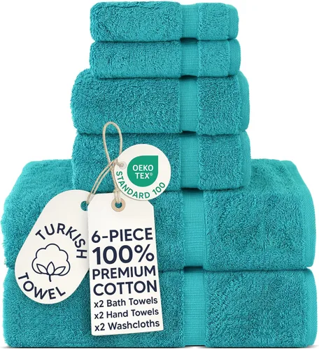 Vista 84 de Chakir Turkish Linens - Toallas turcas de 100% algodón, suaves y absorbentes (juego de 3 toallas personalizables, color aguamarina)