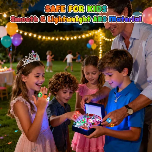 Vista 5 de LovesTown 50 anillos de luz LED, juguetes iluminados para niños que brillan en la oscuridad, suministros de fiesta intermitentes para recuerdos