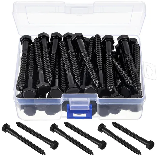 Vista 8 de Blulu 60 tornillos de retraso de cabeza hexagonal de 1/4 pulgadas x 2-1/2 pulgadas, tornillos de retraso de acero inoxidable 304 para madera Plateado