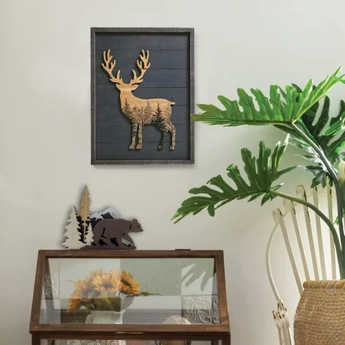 Vista 7 de Surakey Estatuas y figuras de madera, ciervos animales, osos, lobo, bosque, alce, decoración del hogar, siluetas de bosque multicapa y esculturas