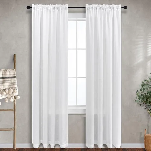 Vista 21 de Mrs.Naturall - Cortinas transparentes con bolsillo para barra de 36x63 pulgadas de lino mezclado negro