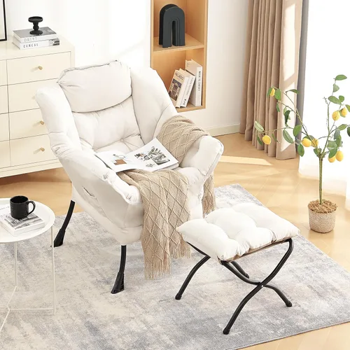 Vista 8 de LITA - Silla perezosa con otomana, sofá tapizado de ocio moderno de acento, silla de lectura contemporánea de salón con reposabrazos y bolsillo