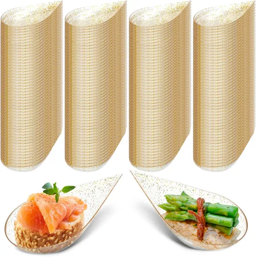 Vista 8 de Tessco for you 400 mini platos para aperitivos de 4 pulgadas, cucharas de plástico reutilizables, platos de postres y aperitivos, platos
