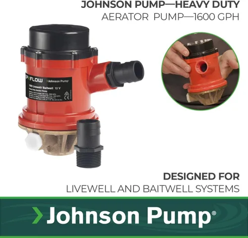 Vista 2 de Johnson Pump s 166004B PRO Series 1600 GPH Livewell/Baitwell Bomba de aireación, 12 V (16004B), bronce