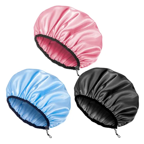 Vista 11 de Auban Gorro de ducha para mujer, ajustable, reutilizable, extragrande, gorro de baño impermeable de doble capa, exterior impermeable, forro de EVA