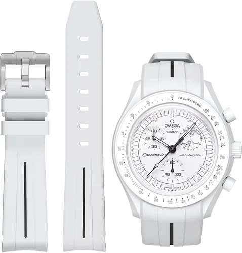 Vista 15 de Correas para reloj Moonswatch, correa de goma curvada sin huecos compatible con reloj Omega X Swatch Moonswatch Speedmaster/Rolex/SEIKO de 20mm