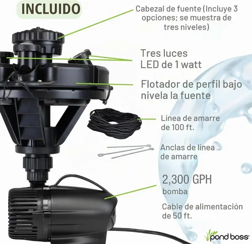 Vista 3 de Pond Boss - DFTN12003L - Puente flotante con luces, cable de alimentación de 50 pies, 1/4 hp.