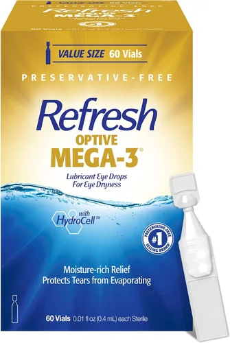 Vista 12 de Refresh Optive Mega-3 – Gotas lubricantes para los ojos, sin conservantes, contenedores de un solo uso de 0.01 onzas líquidas, 30