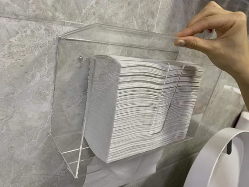 Vista 4 de Dispensador de toallas de papel acrílico Cq con tapa para montaje en pared, soporte de toallas de papel transparente para baño y cocina, apto