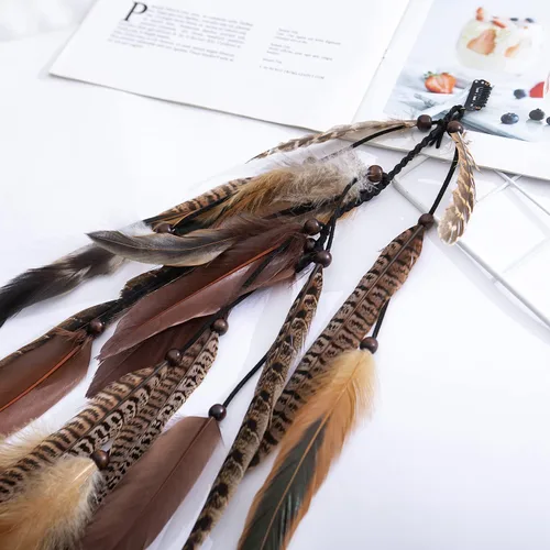 Vista 4 de lureme Diadema de plumas indias accesorios-hecho a mano plumas lazos para el pelo vestido de cabeza vestido tribal pluma tocado (hb000012-5)