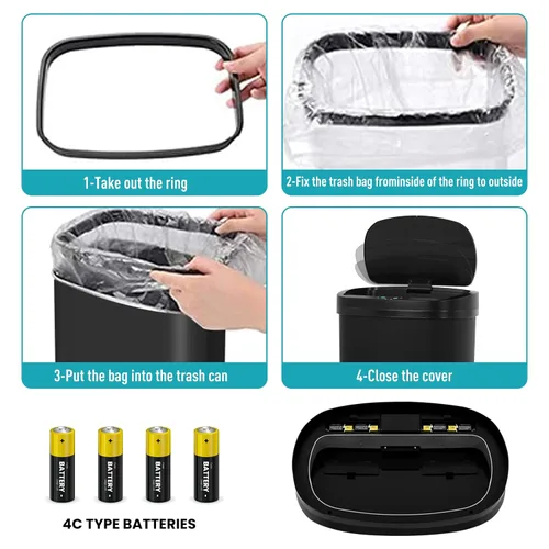Vista 6 de Basurero automático de 13 galones para cocina con tapa, bote de basura sin contacto con sensor de movimiento - higiénico, control de olores