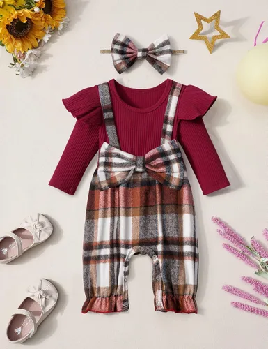 Vista 6 de Queenstyle Ropa de bebé niña de manga larga, overol lindo traje de bebé de 0 a 18 meses