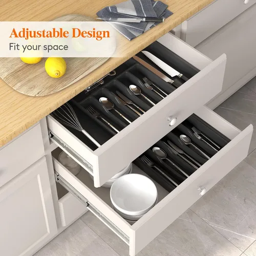 Vista 8 de Lifewit Organizador de cajones y organizador de utensilios, bandeja de cocina expandible para cocina, soporte de cubiertos de plástico ajustable