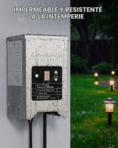 Vista 6 de DEWENWILS Transformador de Paisaje de Bajo Voltaje de 150W con Sensor de Fotocélula, 120V AC a 12V/15V AC, Transformador de Bajo Voltaje para Luces