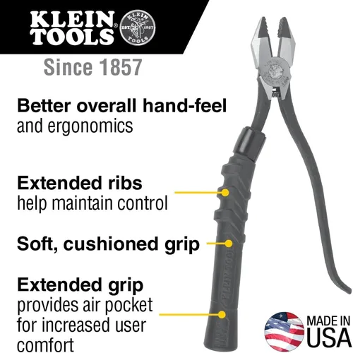 Vista 2 de Klein Tools M2017CSTA Alicates de Hierrero de Cabeza Delgada, Fabricados en Estados Unidos, Agarre Acolchado Milkers, Cortadores Laterales