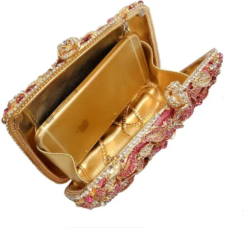 Vista 5 de DEBIMY Elegante bolsa de mano de noche con flores para bodas, fiestas, bolsas de noche con diamantes de imitación para mujeres, cócteles, fiestas