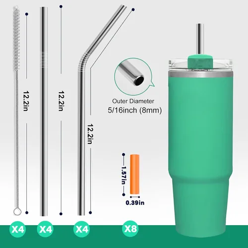 Vista 7 de Popote de acero inoxidable de repuesto para vaso de viaje Stanley Adventure y vasos Simple Modern de 40 onzas, 8 popotes de metal reutilizables