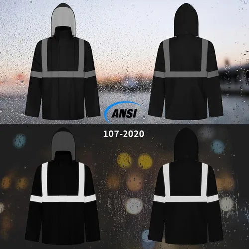 Vista 44 de TCCFCCT Chaqueta de lluvia de alta visibilidad para hombre, impermeable, abrigo de lluvia de alta visibilidad para hombres y mujeres con capucha