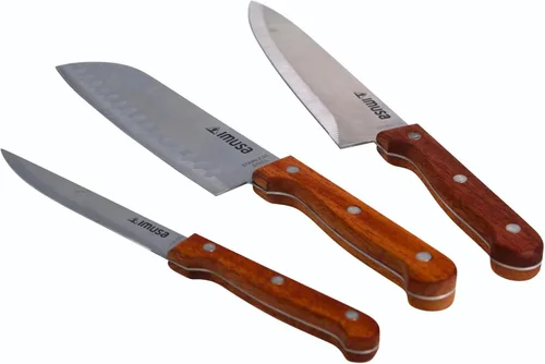 Vista 10 de IMUSA Cuchillo de chef de acero inoxidable de 8 pulgadas con mango de madera Acabado pulido, mango ergonómico de castaño, corte de precisión
