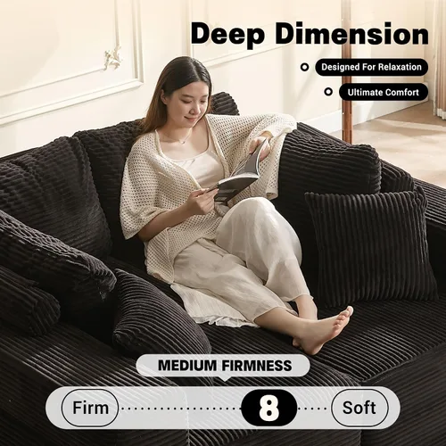 Vista 3 de Afuson Sofá modular de 138 pulgadas de espuma viscoelástica para sala de estar, sofá cama de pana, color negro
