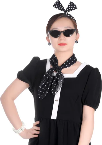 Vista 7 de HOVEOX Juego de accesorios de los años 50 para mujer, accesorios de disfraz de los años 50, bufanda, gafas, diadema para fiesta de los años 50