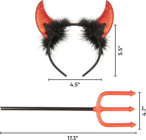 Vista 7 de Funcredible Devil Horns And Pitchfork - Devil Costume Accessories Set - Glitter Devil Ears Headband