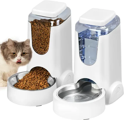 Vista 12 de Comedero y dispensador de agua automático para gatos con cuenco de acero inoxidable, comedero por gravedad para perros y bebedero para mascotas