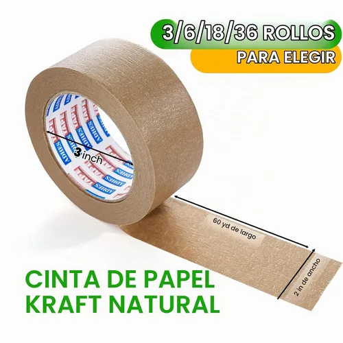 Vista 2 de Cinta de papel kraft ADHES, 2 pulgadas x 55 metros x 3 rollos, Cinta de embalaje de papel biodegradable Cinta adhesiva marrón sin recubrimiento