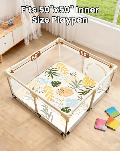Vista 5 de Tapete de juego para bebé para piso, tapete portátil de espuma gruesa de 50 x 50 pulgadas, plegable para fácil de almacenar, tapete de juego