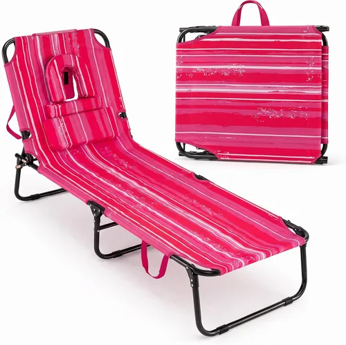Vista 13 de GYMAX Silla bronceadora, sillas plegables con orificio para la cara y funda, asa de transporte de almohada extraíble, portátil, compacta, diseño al