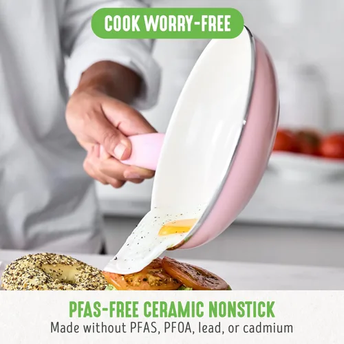 Vista 2 de GreenLife Sartén antiadherente de 8 pulgadas, cerámica no tóxica sin PFAS antiadherente, apta para lavavajillas y horno, asas que se mantienen