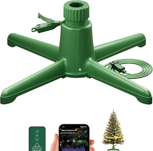 Vista 9 de Soporte giratorio para árbol de Navidad de 360° con control remoto y manual Verde esmeralda