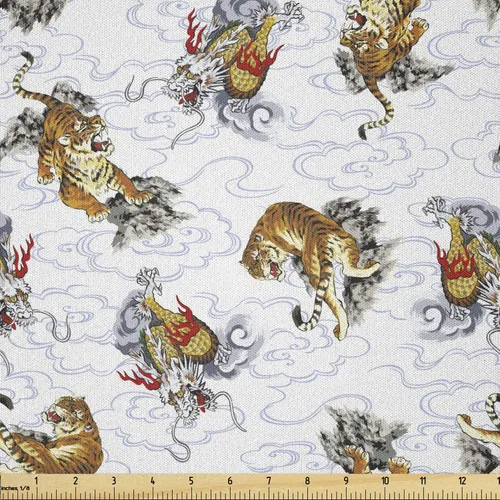 Vista 128 de Lunarable Tela de animales de The Yard, caras de gato y perro, mejores amigos, Bulldog Beagle, Labrador, Calico Kitty impresión, tela de satén