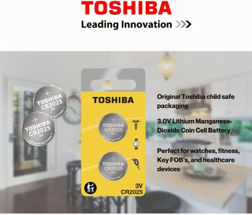 Vista 2 de Toshiba CR2025 - Paquete de ampolla resistente a los niños con celda de moneda de litio de 3 V (2 baterías)