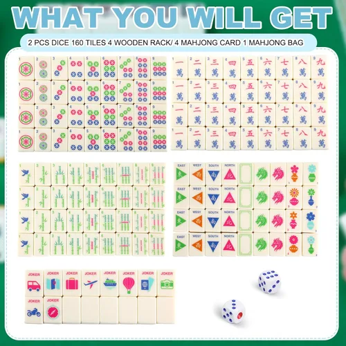 Vista 3 de Soulchen Mini juego de azulejos Mahjong americanos para viajes, viajes