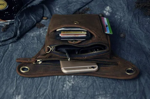 Vista 7 de Le'aokuu - Bolso de pierna para moto, de cuero genuino, para hombre, bolso tipo mensajero a la cintura), 211-1