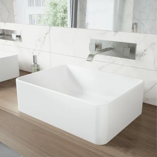Vista 2 de VIGO Titus Waterfall - Grifo de fregadero de baño de dos manijas y tres agujeros, níquel cepillado, diseño moderno, latón macizo, válvula de disco