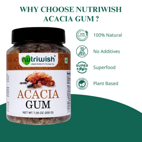 Vista 3 de Nutriwish Goma de acacia 7 onzas (7.05 oz) Fibra prebiótica 100% natural Apoyo a la salud intestinal Vegano y sin gluten Ideal para batidos