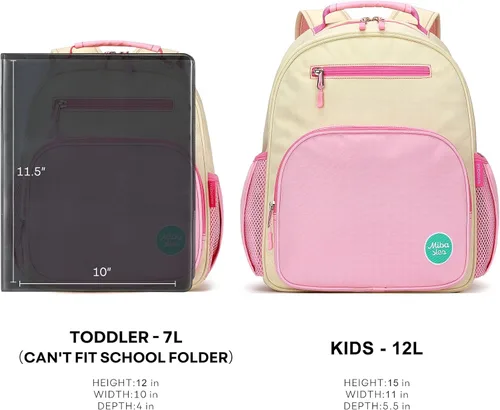 Vista 6 de mibasies Mochila para niñas y niños, ideal para niños y niñas, mochila para preescolar jardín de infantes y primaria, beige rosado, Niños-12L US