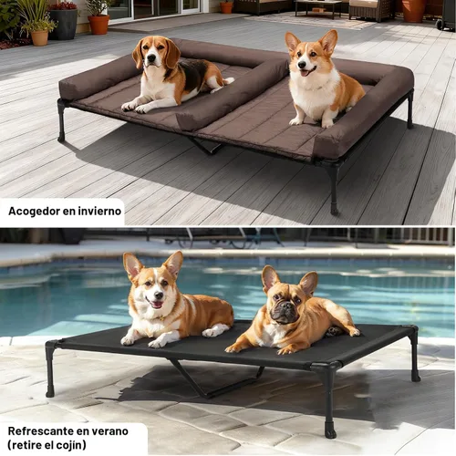 Vista 5 de Veehoo Camas elevadas refrescantes para perros + cojín doble impermeable para dos perros medianos, cuna elevada para mascotas con tapete de apoyo