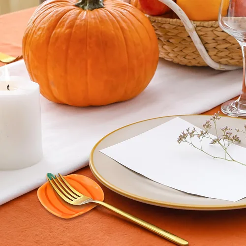 Vista 5 de Whaline 4 piezas de soporte para cucharas de cerámica de calabaza, platos de salsa de calabaza Shpaed, plato de café de Acción de Gracias, plato