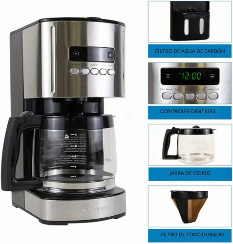 Vista 6 de Cafetera de goteo Kenmore - Máquina de café programable de 12 tazas con jarra de vidrio, preparación regular y concentrada, apagado automático Negro