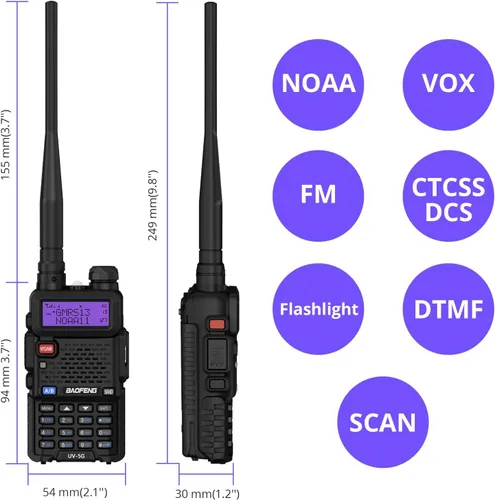 Vista 5 de BAOFENG Radio GMRS UV-5G (UV-5X), radio bidireccional recargable de largo alcance con recepción y escaneo meteorológico NOAA, radio de mano GMRS