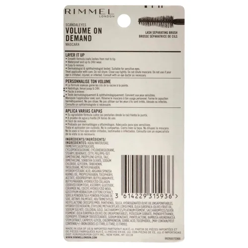 Vista 2 de Rimmel London Scandaleyes Volume On Demand - Máscara impermeable 001 Black Lip Liner para mujer, 0.41 onzas